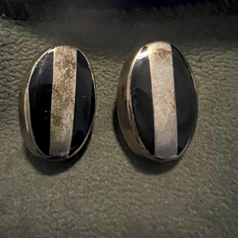 925 silver/onyx vintage earrings